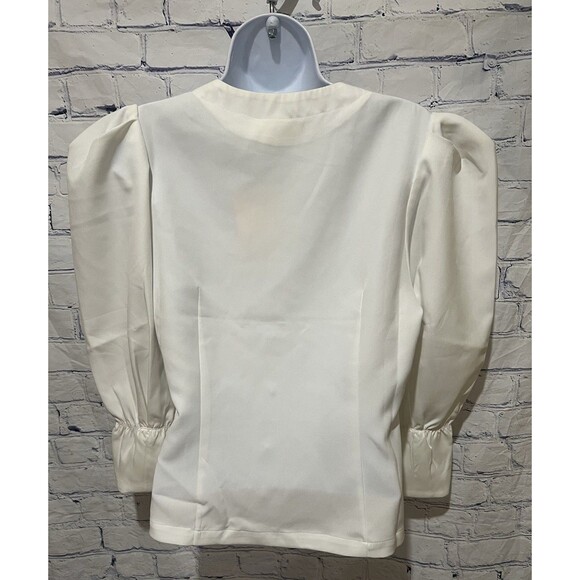 NWT Choosy white Romy button-up blouse V Neck with Long puff sleeves Size Medium - Picture 4 of 9